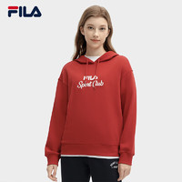 FILA 斐乐 官方连帽女卫衣2024春季红色长袖运动上衣