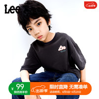 Lee儿童短袖T恤2024春夏纯棉后背LOGO印花宽松舒适运动上衣童装 黑色 160cm