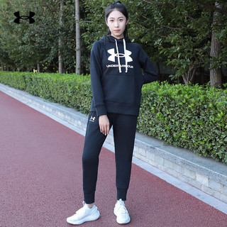 安德玛（UNDERARMOUR）运动卫衣女子春秋抓绒保暖套头衫训练服跑步外套上衣女装 1356318-001黑色/经典LOGO L