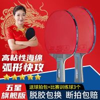 DOUBLE FISH 双鱼 乒乓球拍专业级胶皮单拍横直拍短长柄五星球板高弹力兵乓球拍