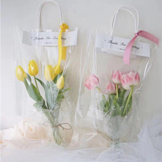 骄鹿单支玫瑰花包装袋鲜花袋子花束手提袋包装透明 INS小号10个/包 15*40cm半成品