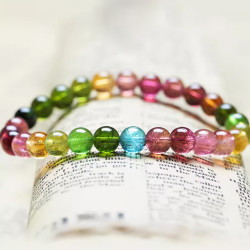 tmowo彩虹碧玺玉髓手链冰种单圈渐变糖果串