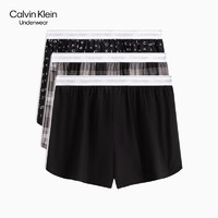 Calvin Klein内衣24春夏男士三条装提花腰边纯棉宽松平角内裤NP2684O ETH-太空黑/灰大格/字母黑 S