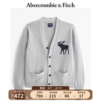 ABERCROMBIE & FITCH男装 24春美式时尚百搭舒适麋鹿针织毛衣开衫 357135-1 浅灰色 S (175/92A)