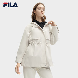 FILA 斐乐 官方女士梭织外套2024春季新款时尚休闲中长款连帽上衣 淡雅灰-GY 170/88A/L