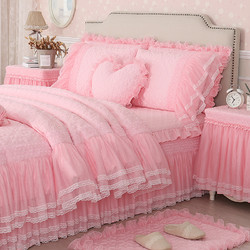 巧致生活 全棉粉色物语四件套床上被套床裙高级感纯棉蕾丝网红公主