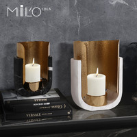 miloidea 米洛思维 北欧样板房软装饰品摆件简约现代欧式家居餐桌不锈钢大理石蜡烛台