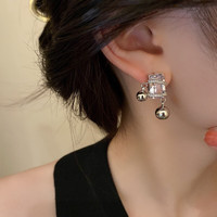 KOSE 高丝 方钻链条圆球耳钉女时尚个性设计感S925银针耳环ins小众耳饰