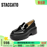 STACCATO 思加图 秋季英伦风乐福鞋厚底一脚蹬小皮鞋女鞋S8826CA3 曜石黑 37