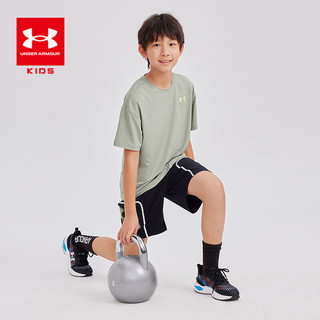 安德玛（Under Armour）儿童运动圆领T恤休闲短袖2024夏季透气上衣男大童 灰绿色 150cm