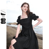 限尺码：3COLOUR 三彩 设计感方领连衣裙不对称小黑裙甜酷时尚短裙