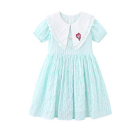 小马宝莉女童短袖公主裙2024夏中大童女孩韩版时尚连衣裙洋气翻领裙子 薄荷绿 130