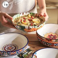 舍里 波西米亚陶瓷餐具菜盘深盘浅口菜盆釉下彩盖浇饭盘子大号汤碗