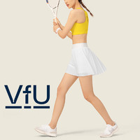 VFU 运动短裙女假两件防走光防尴尬健身跑步网球羽毛球百褶小白裙N