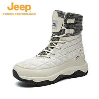 Jeep 吉普 新品情侣款运动户外靴子男女防水防滑保暖棉鞋加绒加厚滑雪鞋男 白色 37