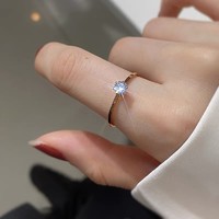 LINGSIV 钛钢合成锆石戒指 简约时尚小锆戒指女食指个性百搭小众