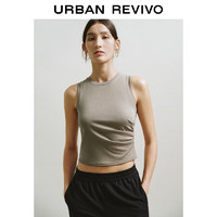 URBAN REVIVO 女士收褶无袖圆领修身背心 UWH440038 石色 XL
