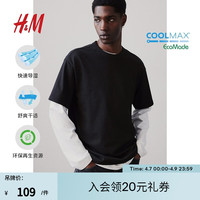 H&M男装T恤2024夏季休闲柔软汗布圆领短袖上衣0948441 黑色 165/84A XS