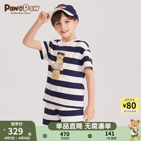 PawinPaw卡通小熊童装2024年夏季男女童条纹短袖套装 Navy藏青色/59 130