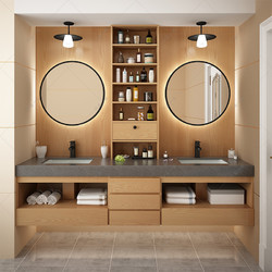 日式浴室柜现代轻奢实木卫生间双盆洗手盆柜组合台下盆大理石定制