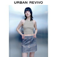 URBAN REVIVO UR2024夏季女潮流休闲简约百搭修身刺绣短款背心UWV440071 浅灰花灰 M