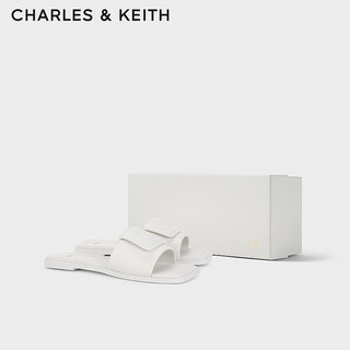 CHARLES&KEITH【海岛假日】24春季简约方头一字平底拖鞋女SL1-71790025 White白色 40
