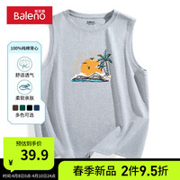 班尼路纯棉背心男2024夏季休闲透气ins风时尚百搭户外运动日系无袖体恤 【纯棉】-灰#MB海滩故事 4XL【真纯棉 100%的棉】
