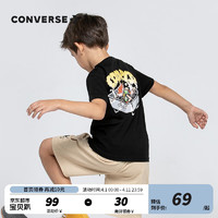 CONVERSE 匡威 儿童装男童短袖t恤纯棉夏季大童环保系列半袖运动打底衫 正黑色 130(7)