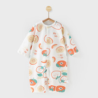 婧麒（JOYNCLEON）婴儿连体衣夏季薄款纯棉长袖睡衣男女新生宝宝空调服哈衣爬服 柿柿如意 73cm