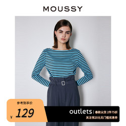 MOUSSY 摩西 奥莱 春夏简约大领口条纹打底长袖T恤010FAW80-5580