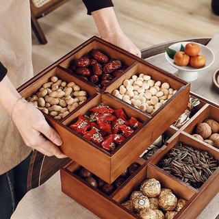 CRISTALGLASS 格娜斯 干果盘坚果盒零食收纳客厅家用新年瓜子糖果实木摆放盘 6格果盒 6格果盒+盖子