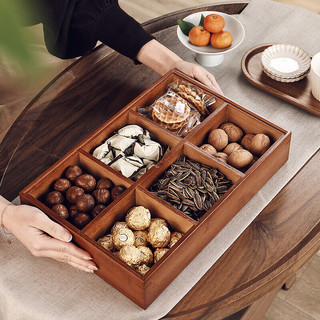 CRISTALGLASS 格娜斯 干果盘坚果盒零食收纳客厅家用新年瓜子糖果实木摆放盘 6格果盒 6格果盒+盖子
