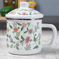 欧丽家 珐琅搪瓷杯大容量搪瓷缸子加厚搪瓷杯带盖珐琅杯加热老式铁瓷杯 12cm芳香