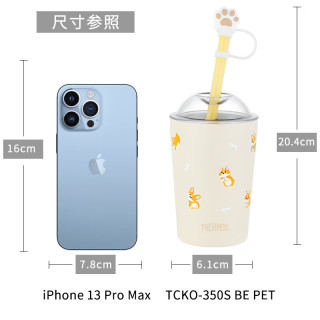 THERMOS 膳魔师 儿童水杯316L不锈钢带盖吸管保温杯 柯基桌面杯（米白）360ml