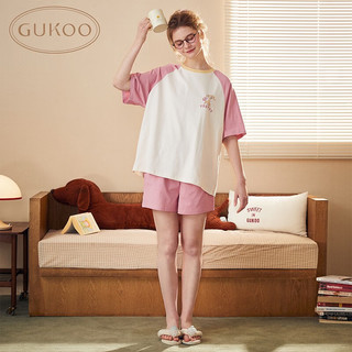 果壳（Gukoo）睡衣女夏季舒适可爱卡通家居服套装男睡衣B Q 桃红套装2 L