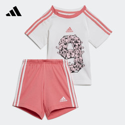 adidas 阿迪达斯 印花运动短袖套装女婴童阿迪达斯轻运动GM8968 白/玫红色/玫红色/白 104CM
