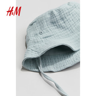 H&M童装女婴2024夏季沙滩休闲简约纯色棉细布渔夫帽1214922 浅灰蓝色 38