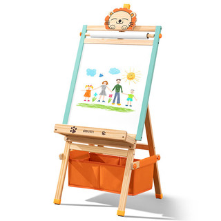 得力（deli）可升降木质儿童画板画架黑板白板带画卷套装开学玩具MF501  可升降/磁吸【500*630mm】