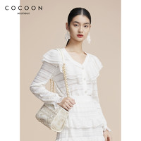 COCOON 可可尼 商场同款2023春夏新品荷叶边大翻领镂空针织衫女