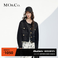 MO&Co. 摩安珂 小香风金属纽扣无领短款黑色牛仔夹克外套设计感小众