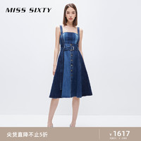 MISS SIXTY 背带牛仔裙气质连衣裙女拼接配腰带A字裙