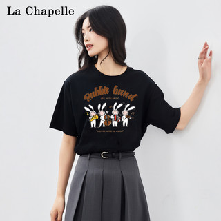 La Chapelle 全棉T恤衫纯色百搭短袖男女夏季新款印花情侣上衣大码T