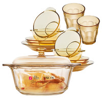 VISIONS 康宁 晶钻3.5L玻璃汤锅炖锅礼盒装+百丽餐具碗碟套装12件组锅具套组
