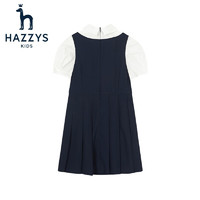 HAZZYS 哈吉斯 品牌童装女童夏新透气舒适泡泡袖学院风洋气半袖裙 藏蓝 130