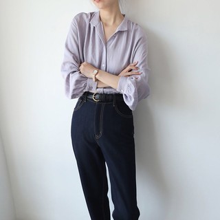 画朴法式淡蓝紫色暗纹长袖衬衫女装2024春季高级温柔防晒上衣