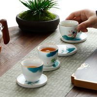 手绘陶瓷茶杯垫圆形隔热垫茶杯托功夫茶具茶道零配防滑防烫杯垫子