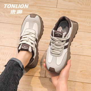 唐狮（TonLion）鞋子女鞋春夏季厚底老爹鞋女士百搭增高运动休闲板鞋女 米色 36 36码