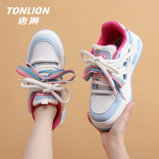 唐狮（TonLion）女鞋春夏季2024厚底板鞋女士休闲鞋子女百搭运动老爹鞋 白蓝 37 37码