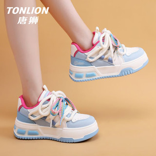 唐狮（TonLion）女鞋春夏季2024厚底板鞋女士休闲鞋子女百搭运动老爹鞋 白蓝 37 37码