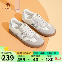 骆驼（CAMEL）德训鞋女撞色圆头系带平底休闲板鞋 L24S577618 米/银 40 